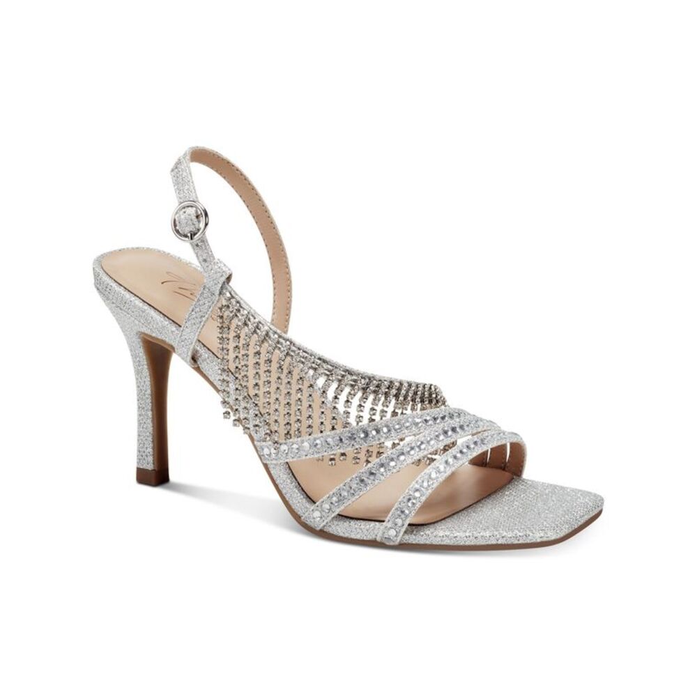 THALIA SODI Womens Silver Skylar Square Toe Stiletto Slingback Sandal 10 M